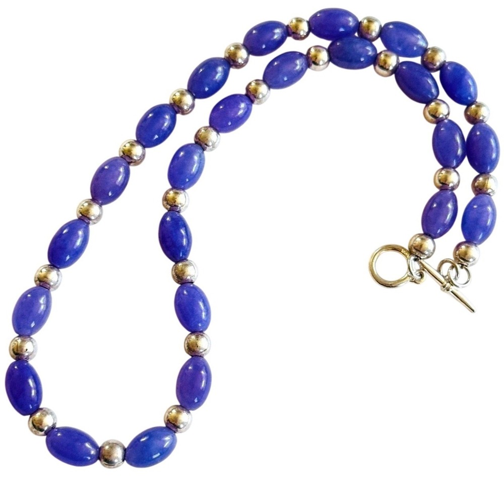 Necklace Natural Chalcedony oval beads Beaded Genuine RVK Sterling Silver 18"L